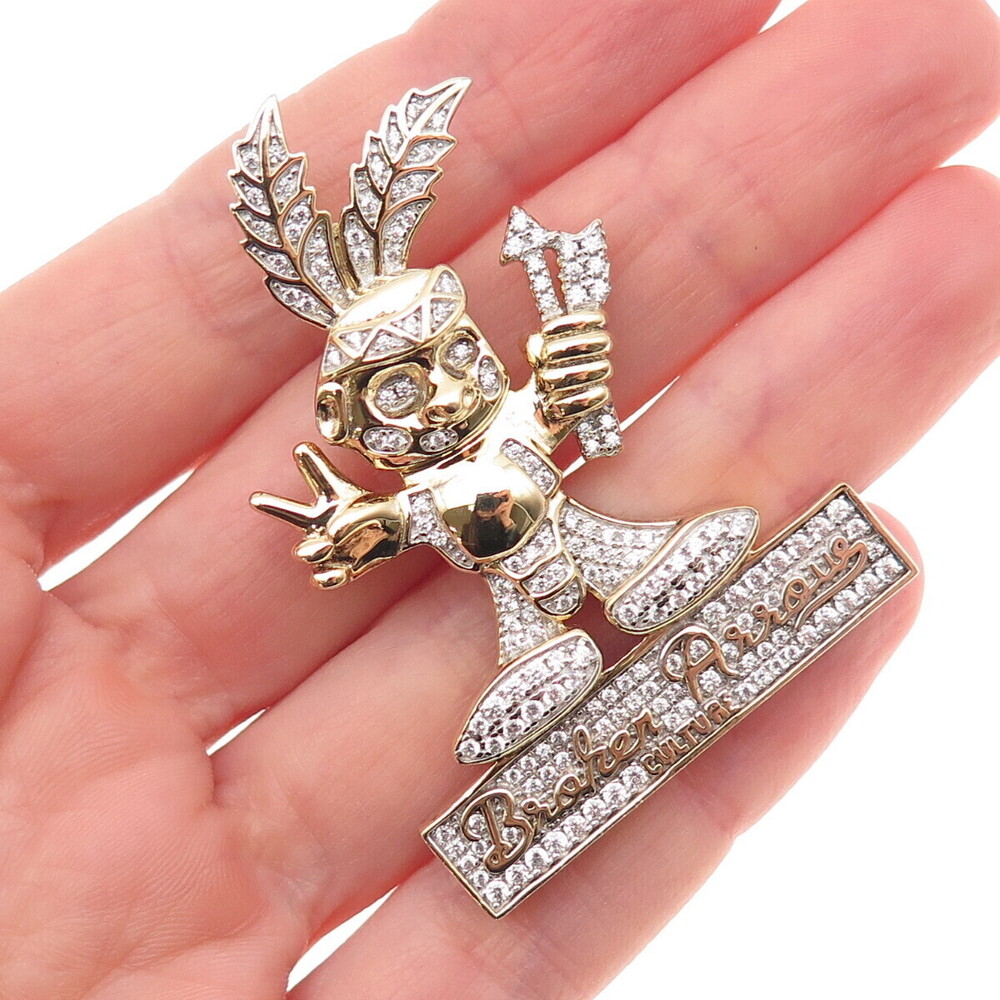 925 Sterling Silver Gold Plated Round-Cut C Z Broken Arrow Culture Slide Pendant